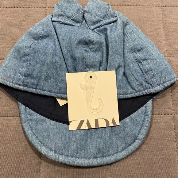 NEW Zara 0-6M Baby Cat Ears Denim Baseball Cap - Picture 2 of 3